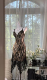 Black Spaghetti Straps A-Line Lace Beaded Short Prom Dresses Vintage Evening Dresses HZ1024