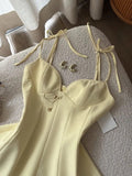 Butter Yellow Spaghetti Straps A-Line Satin Short Birthday Party Dress HZ1024