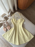 Butter Yellow Spaghetti Straps A-Line Satin Short Birthday Party Dress HZ1024