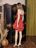 Red Strapless A-Line Satin Polka Dot Short Prom Dress Sweet 16 Dress HZ1024
