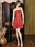 Red Strapless A-Line Satin Polka Dot Short Prom Dress Sweet 16 Dress HZ1024