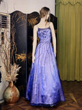 Spaghetti Straps Purple Satin Long Prom Dresses Vintage Evening Dresses with Beading HZ1024