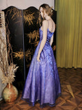 Spaghetti Straps Purple Satin Long Prom Dresses Vintage Evening Dresses with Beading HZ1024
