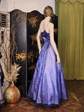 Spaghetti Straps Purple Satin Long Prom Dresses Vintage Evening Dresses with Beading HZ1024