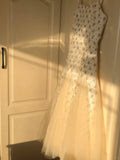 Square Neck Mermaid Tulle Beading Long Prom Dresses Elegant Formal Evening Dresses HZ1024