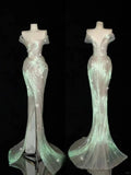 Off Shoulder Mermaid Organza Long Prom Dresses Elegant Formal Evening Dresses HZ1024