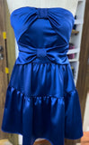Navy Blue Strapless A-Line Satin Short Evening Dress Sweet Homecoming Dress HZ1024