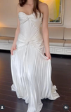 Pleated Sheath Satin Long Prom Dresses Elegant Evening Dresses HZ1024