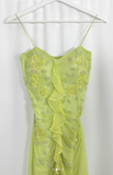 Green Sheath Spaghetti Straps Chiffon Long Prom Dresses with Beading Elegant Evening Dress HZ1024