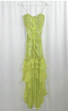 Green Sheath Spaghetti Straps Chiffon Long Prom Dresses with Beading Elegant Evening Dress HZ1024