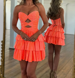 Orange A-Line Strapless Satin Short Homecoming Dresses HZ1024