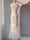 White Mermaid One Shoulder Chiffon Long Evening Gown Gonws with Beading Vintage Prom Dresses HZ1024
