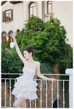 White A-Line Strapless Chiffon Short Homecoming Dress Sweet 16 HZ1024