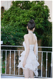 White A-Line Strapless Chiffon Short Homecoming Dress Sweet 16 HZ1024