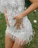 Bodycon Strapless Beaded Short Outdoor Party Dress Fashion Wedding Dress HZ1024
