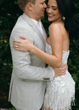 Bodycon Strapless Beaded Short Outdoor Party Dress Fashion Wedding Dress HZ1024