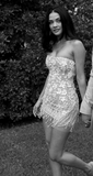Bodycon Strapless Beaded Short Outdoor Party Dress Fashion Wedding Dress HZ1024
