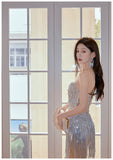 Sheath Strapless Beaded Short Evening Dress Glitter Homecoming Dress With Tassels HZ1024