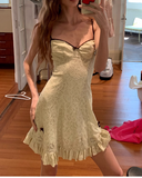 Spaghetti Strap A-Line Lace Applique Short Outdoor Wear Pool Party Dress HZ1024