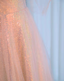 Sweetheart Neck A-Line Tulle Sequin Long Prom Dresses, Sweet 16 Dress HZ1024