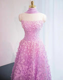 Lilac A-Line Tulle Strapless Long Prom Dresses Quinceanera Dresses with Appliques HZ1024