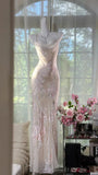 Sheath Spaghetti Straps Printed Chiffon Long Prom Dresses Glam Evening Dress with Beading HZ1024
