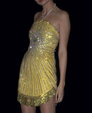 Yellow Sheath Halter Short Party Dress Fashion Homecoming Dress with Rhinestones HZ1024