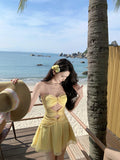 Yellow A-Line Tulle Strapless Beach Holiday Short Dress HZ1024