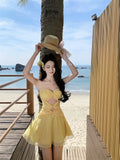 Yellow A-Line Tulle Strapless Beach Holiday Short Dress HZ1024