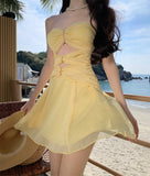Yellow A-Line Tulle Strapless Beach Holiday Short Dress HZ1024
