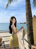 Yellow A-Line Tulle Strapless Beach Holiday Short Dress HZ1024