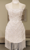 White Sheath Beaded Short Prom Dresses, Strapless Evening Gown HZ1024