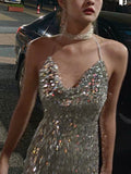 Sheath Halter Sequin Sparkling Short Party Dress, Fashion Homecoming Dress HZ1024