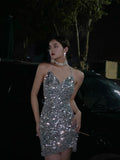 Sheath Halter Sequin Sparkling Short Party Dress, Fashion Homecoming Dress HZ1024