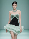 Mint Green Sweetheart Neck Tulle Short Ball Gowns for Party, Gorgeous Beaded Graduation Prom Dresses HZ1024