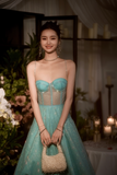 Blue A-Line Spaghetti Strap Long Prom Dresses, Rhinestones Sweet 16 Dress HZ1024