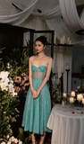 Blue A-Line Spaghetti Strap Long Prom Dresses, Rhinestones Sweet 16 Dress HZ1024