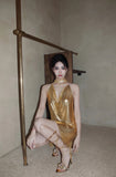 Gold Sheath Spaghetti Strap Backless Short Evening Dress, Fashion Party Dress HZ1024