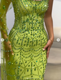 Green Sheath Strapless Satin Long Prom Dresses, Rhinestone Formal Evening Dresses HZ1024
