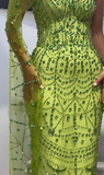 Green Sheath Strapless Satin Long Prom Dresses, Rhinestone Formal Evening Dresses HZ1024