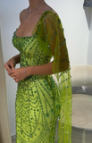 Green Sheath Strapless Satin Long Prom Dresses, Rhinestone Formal Evening Dresses HZ1024