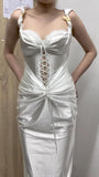 White Sheath Sweetheart Satin Prom Dresses, Elegant Formal Evening Dresses HZ1024