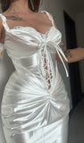 White Sheath Sweetheart Satin Prom Dresses, Elegant Formal Evening Dresses HZ1024