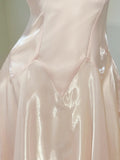 Pink Spaghetti Strap A-Line Satin Long Prom Dresses, Sweet 16 Dress HZ1024