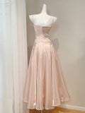 Pink Spaghetti Strap A-Line Satin Long Prom Dresses, Sweet 16 Dress HZ1024