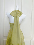 Green Halter Neck A-Line Chiffon Ruffles Long Prom Dresses, Sweet 16 Dress HZ1024