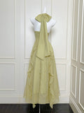 Green Halter Neck A-Line Chiffon Ruffles Long Prom Dresses, Sweet 16 Dress HZ1024