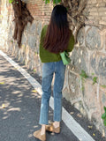 Green Retro Soft V-Neck Knitted Cardigan HZ1024