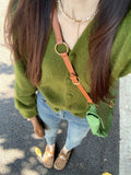 Green Retro Soft V-Neck Knitted Cardigan HZ1024