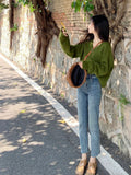 Green Retro Soft V-Neck Knitted Cardigan HZ1024